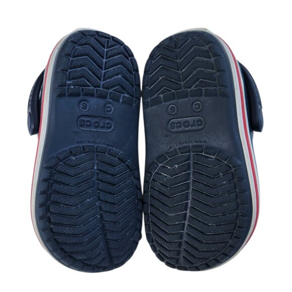 Crocs Kids Crocband Navy Blue Red White Stripes Clogs w/ Dinosaur Charms Size C6 - Picture 6 of 8